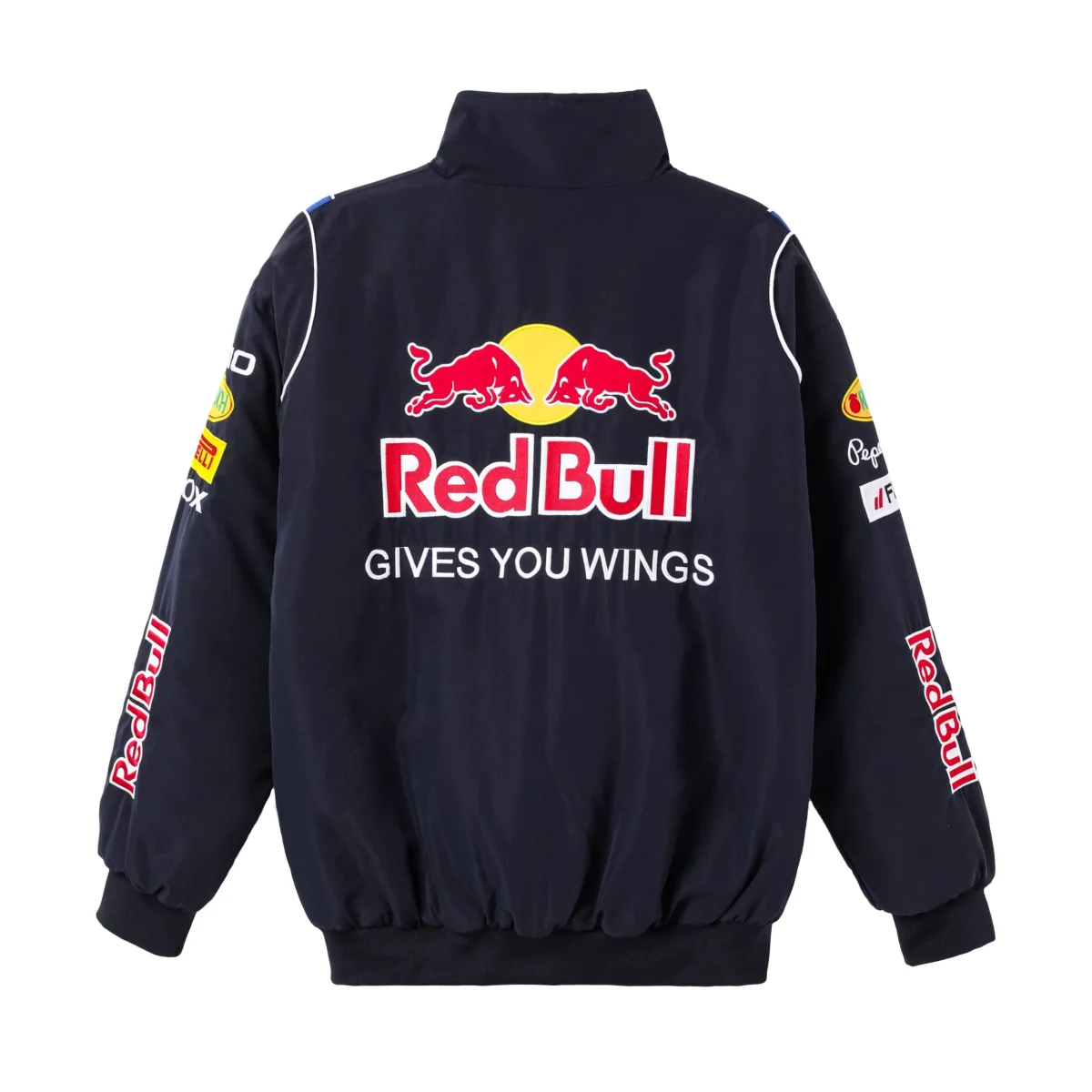 Red Bull Racing F1 Team Jacket - Navy Blue Motorsport Bomber with Embroidered Sponsors - Image 4
