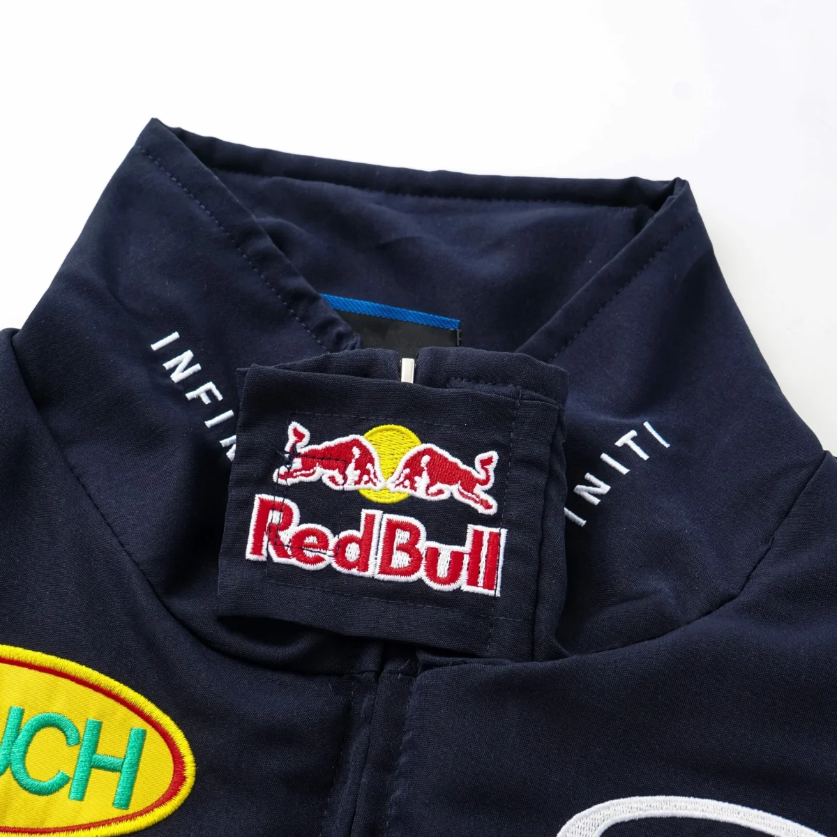 Red Bull Racing F1 Team Jacket - Navy Blue Motorsport Bomber with Embroidered Sponsors - Image 8