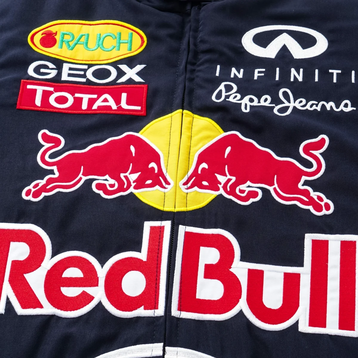 Red Bull Racing F1 Team Jacket - Navy Blue Motorsport Bomber with Embroidered Sponsors - Image 5