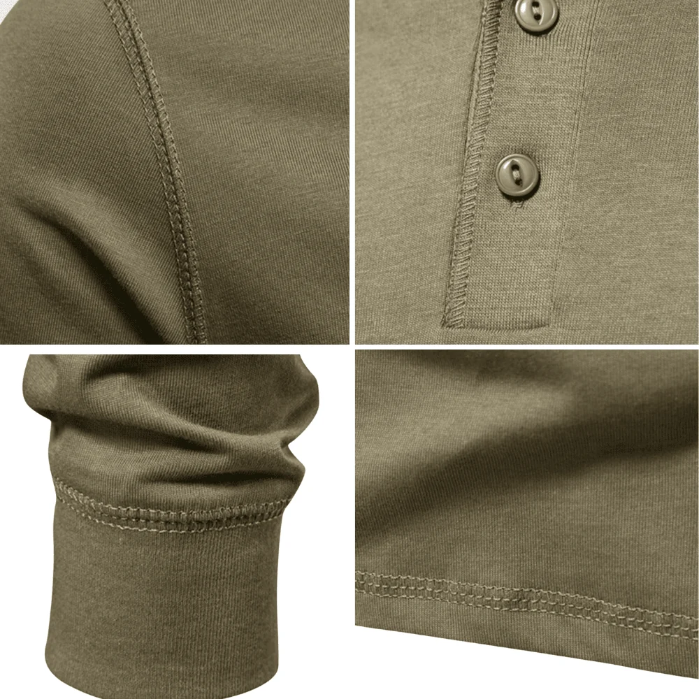 Henley Shirt Men Long Sleeve Regular Fit Button Placket Breathable - Image 3