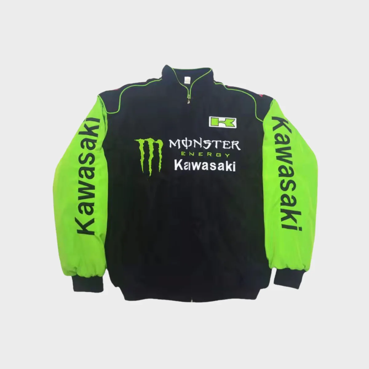 Kawasaki Monster Energy Racing Team Jacket – Black/Green Motorsport Outerwear - Image 3
