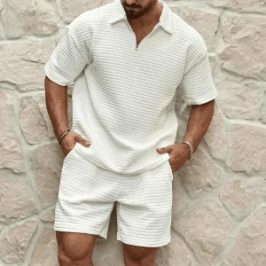 Men's Co-Ord Set — Zip Polo Drawstring Relaxed Fit Shorts