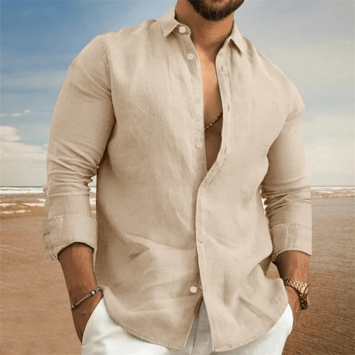 Men's Linen Shirt - Regular Fit Long Sleeve Button Down - Image 7