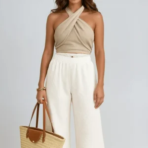 omen's Crop Top — Halter Neck Crisscross Front Design