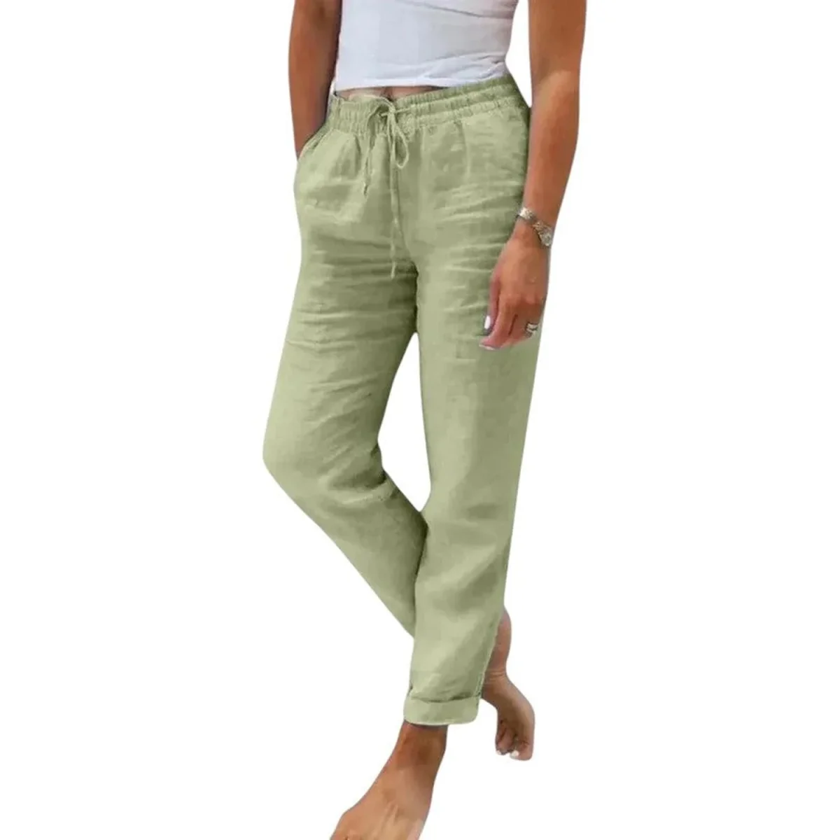 Trousers Women Linen Relaxed Fit Drawstring Waist Cool Everyday Comfort