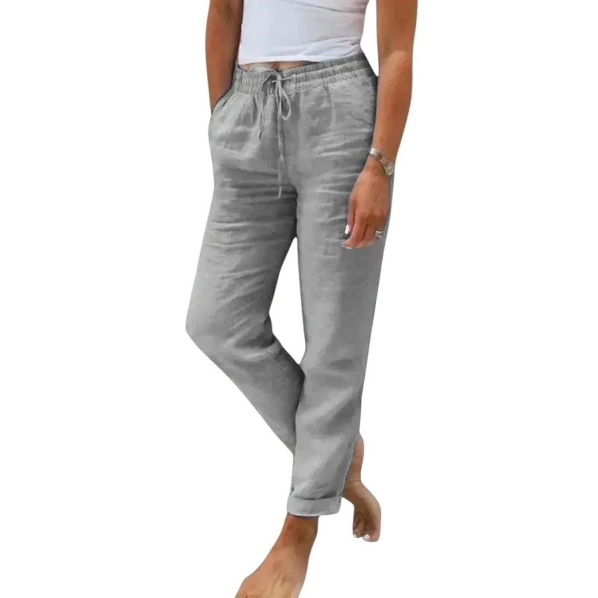 Trousers Women Linen Relaxed Fit Drawstring Waist Cool Everyday Comfort - Image 6