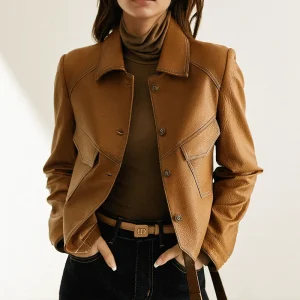 Women's Jacket — Cropped Length Button Closure With Collar